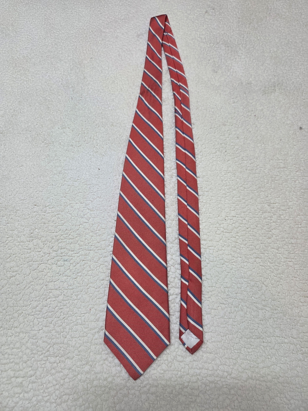 Brooks Brothers Red Tie with White and Navy Diagonal Stripes